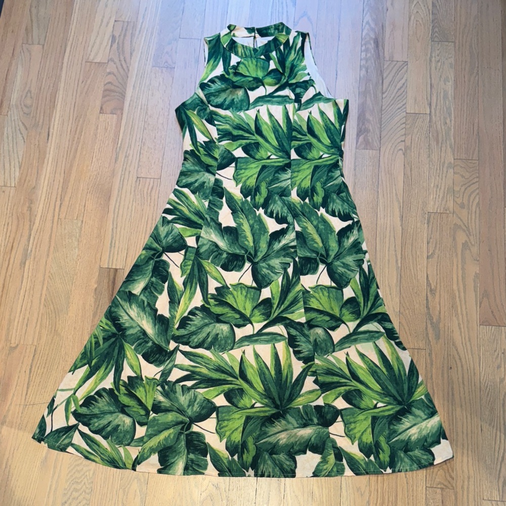 Tropical Leaf Print Midi Dress